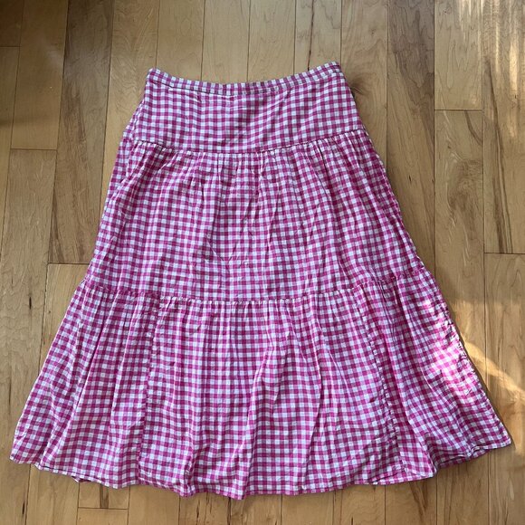J. Crew Dresses & Skirts - J Crew Pink and White Gingham Drop Waist Tired Cotton Maxi Skirt Size XL